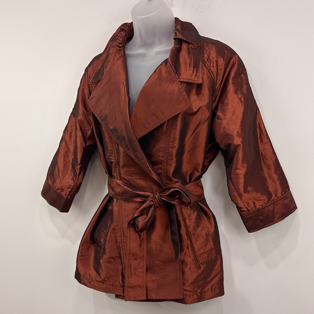 Chicos Marilee Topper Womens 2/L Rust NWT Iridescent Sophisticated Belted Glam - Picture 9 of 16